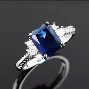 Dark Blue Emerald Cut Ring
